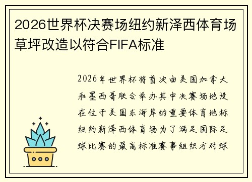 2026世界杯决赛场纽约新泽西体育场草坪改造以符合FIFA标准 2026世界杯决赛场纽约新泽西体育场草坪改造以符合FIFA标准